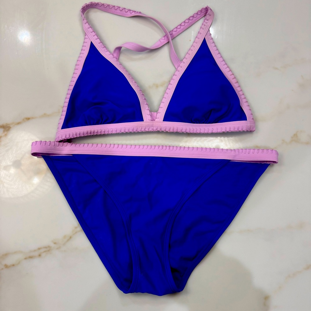Xhilaration Junior Blue Stitched Trim Triangle Cheeky 2 Piece Swimsuit